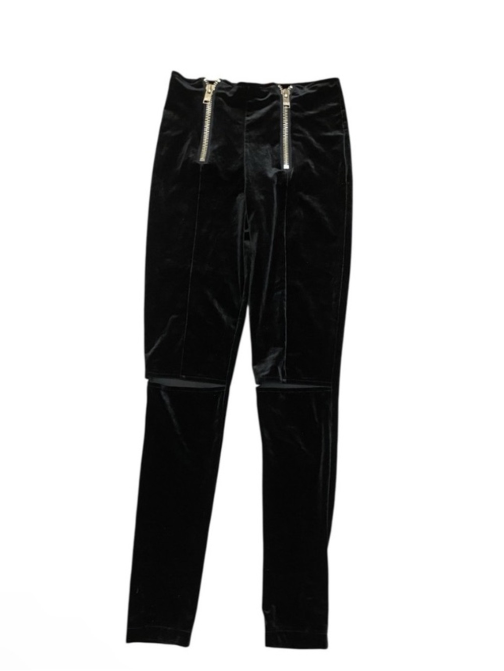 UNIF Black Goth Velour Velvet Skinny Pants Punk Zippers Cut Knee
